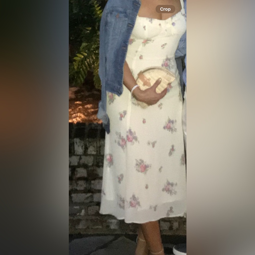 Reformation Cream Dress with Floral Design